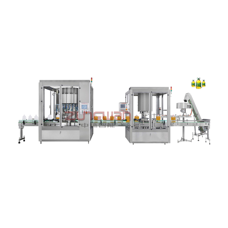 全自動1-5KG大容量食用油灌裝旋蓋貼標(biāo)聯(lián)動機(jī)
